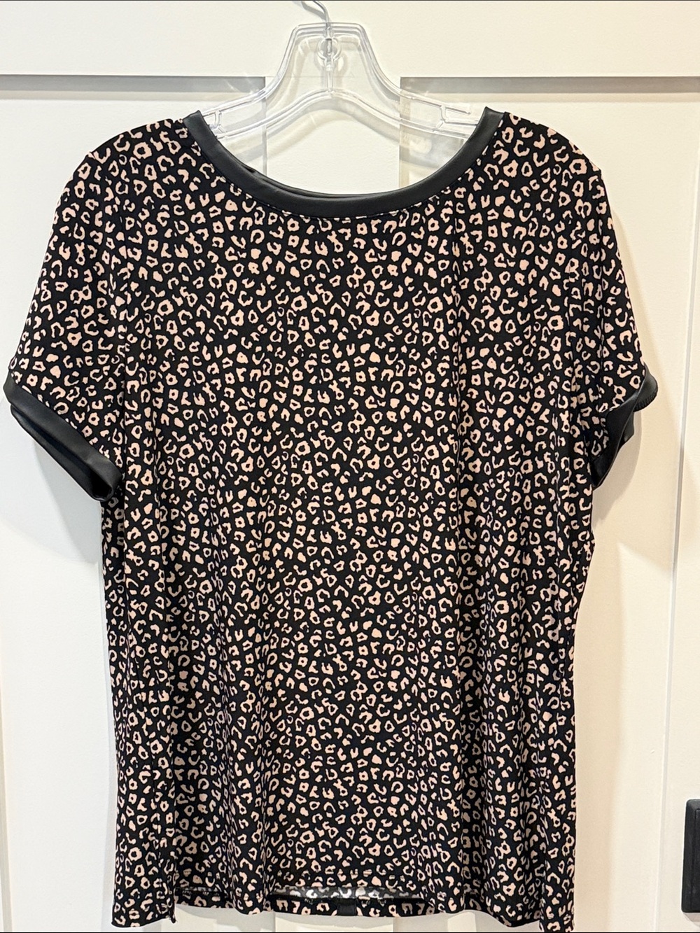 Anne Klein Black Top with Blush Leopard Print